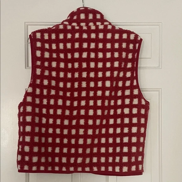 Red and White Checkered Fleece Vest - Picture 2 of 4